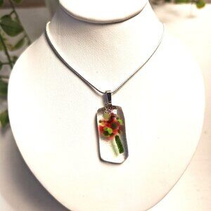 OOAK handmade floral pendant Unique original fused glass jewelry + necklace